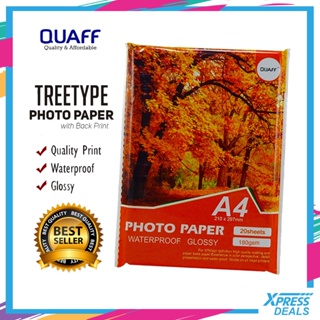 ✨ Xpress Deals | QUAFF Tree Type Glossy Photo Paper A4 Size 180GSM  (20 sheets per pack)