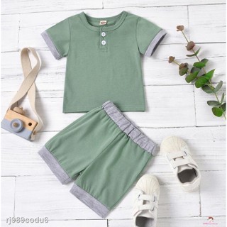 XZQ7-0-18 Months Newborn Baby Boys 2-piece Outfit Set Short Sleeve Color Block Tops+Shorts Set for #4