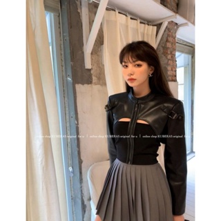 Leather Clothing Women's Short Jacket pu Spring Design Sense Wrap Breast New Style High-End Dark Temperament Stitching Stand Collar #6