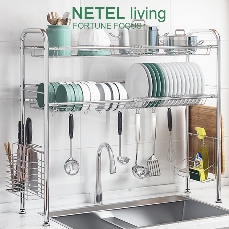 【Flash Sale】NETEL 100/120cm Stainless Steel dish drainer rack Over the sink Storage Shelf