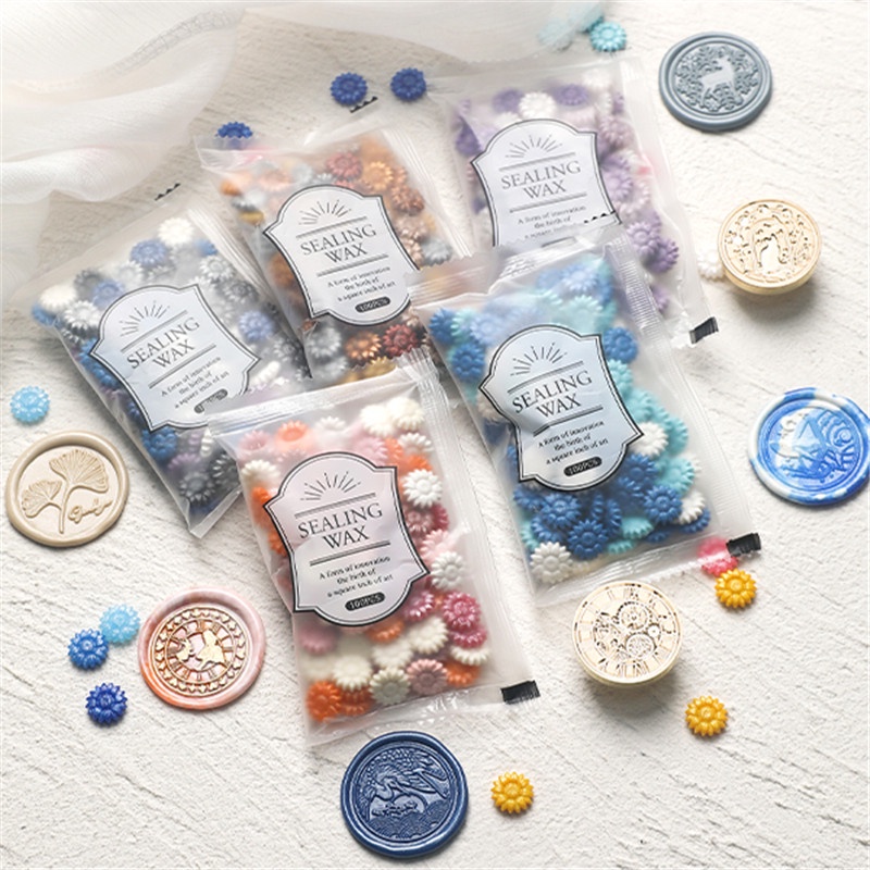 ▦100pcs Sunflower Pearl Sealing Wax Glitter Wax Beads Scapbooking Sealing Stamp Wedding Invitation H