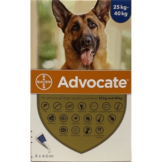 ♠Bayer Advocate Spot on Solution for Extra-Large Dogs 25kg to 40kg (6 Pipettes x 4.0ml) - Expiry: 01
