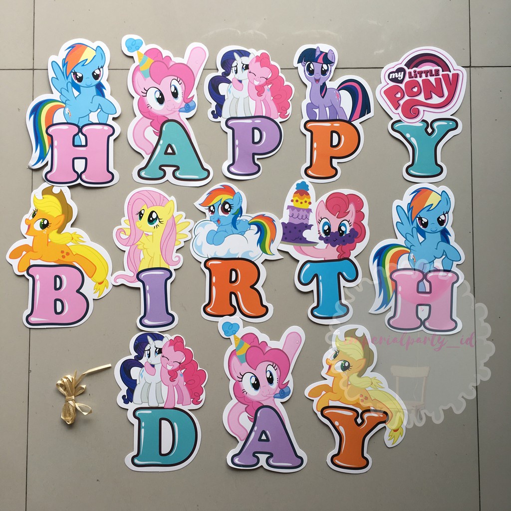 ஐ◄1 Set Banner Flag Happy Birthday Little Pony Design Size Large for Decorations