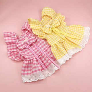 Yellow Dog Dress with Bowknot Collar Lace Dog Clothes for Shih Tzu Female Birthday Wedding Gown Cat Clothes for Cats Kitten Pet Puppy Outfit