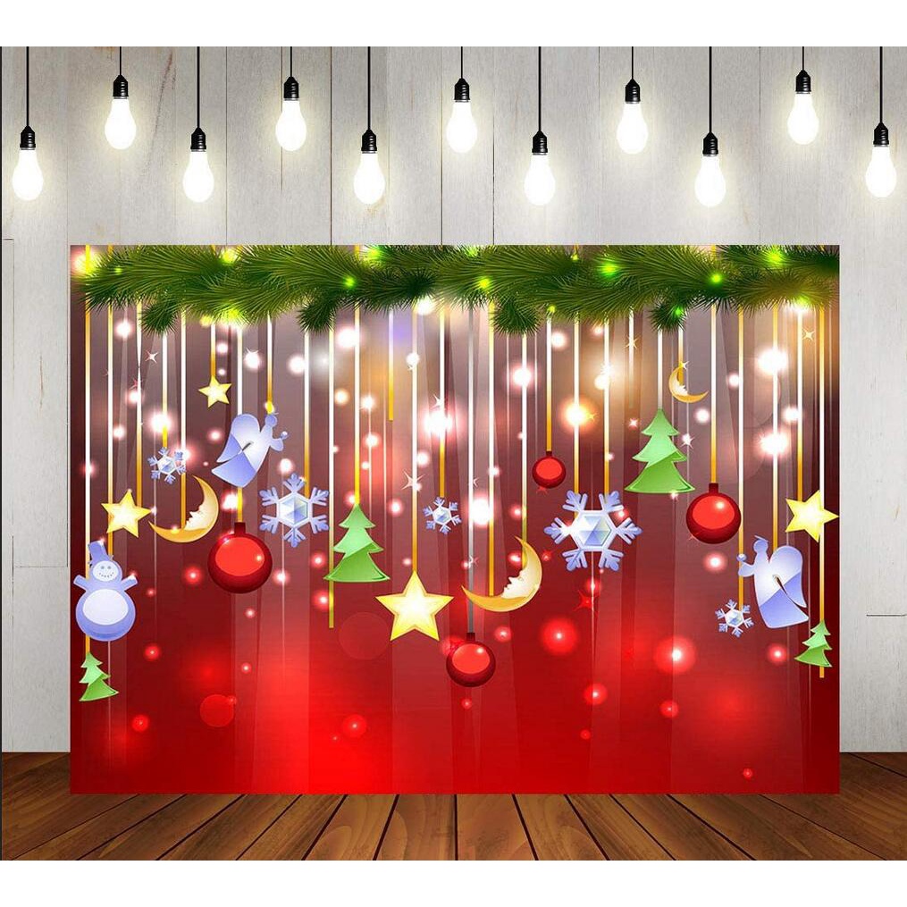 Red Christmas Theme Sparkling Photography Backdrops Snowflake Xmas Ball ...