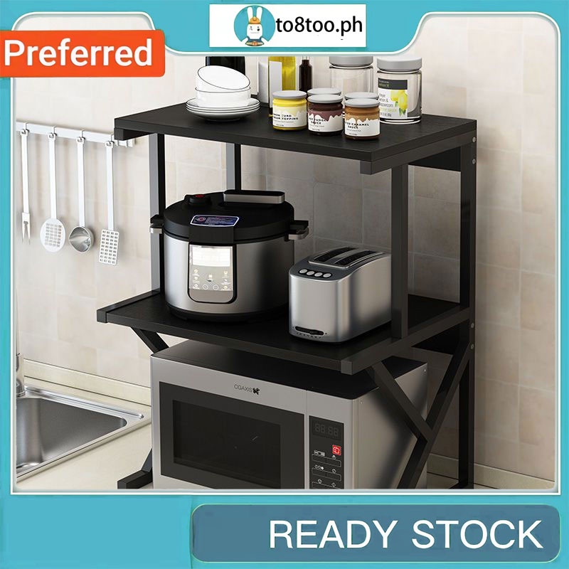 New 2 Layers Wooden Kitchen Racks Multipurpose Storage Rack Microwave