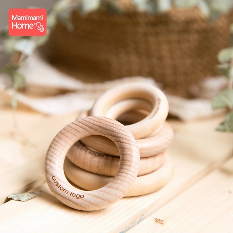 ◕Mamihome 50pc Customize Logo Wooden Ring Baby Teether Bpa Free Beech Ring Teething Toys Diy Nursing