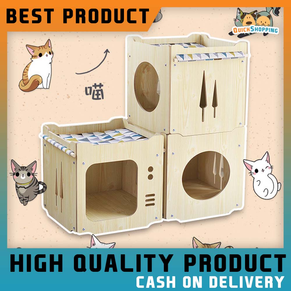 Wooden kennel building block Cat Dog combination cat kennel Lego cat ...