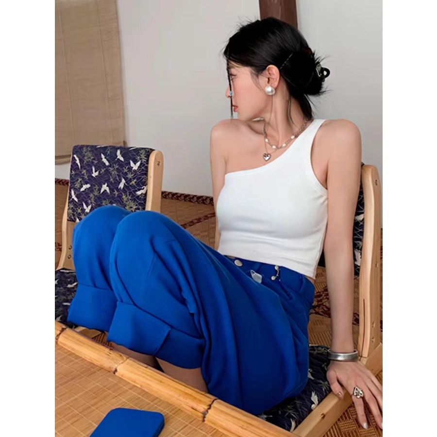 Croptop Round Neck Sleeveless Tops One Side Ruched Inspired Crop Top