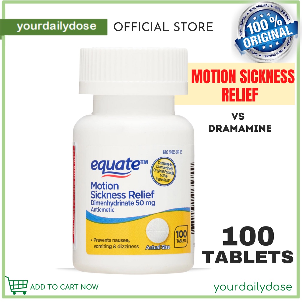 Equate FastActing Motion Sickness Relief 50 mg 100 Tablets VS Dramamine Shopee Philippines