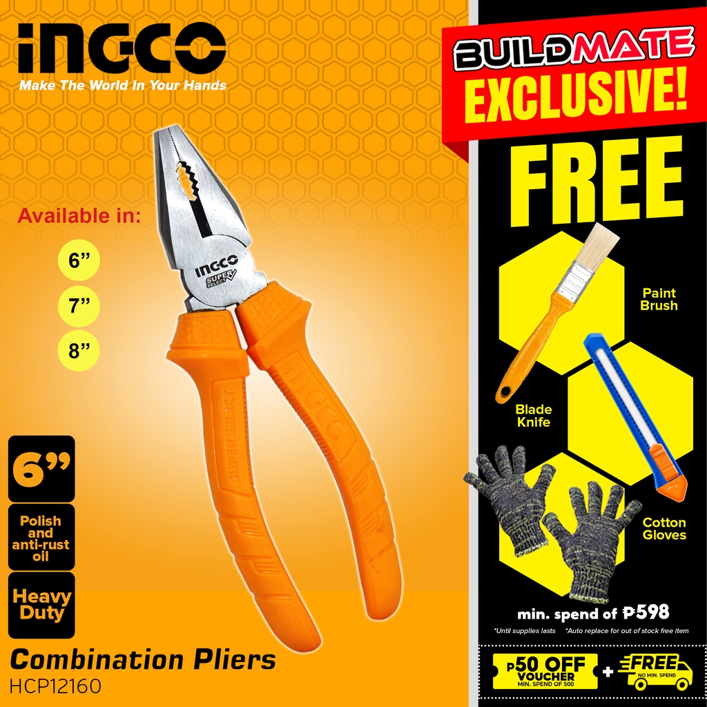 INGCO COMBINATION PLIERS 6" SUPER SELECT Polish & AntiRust Oil Hand