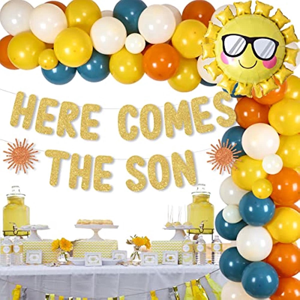 CHEEREVEAL Here Comes The Son Baby Shower Decorations, Boho Sun Balloon