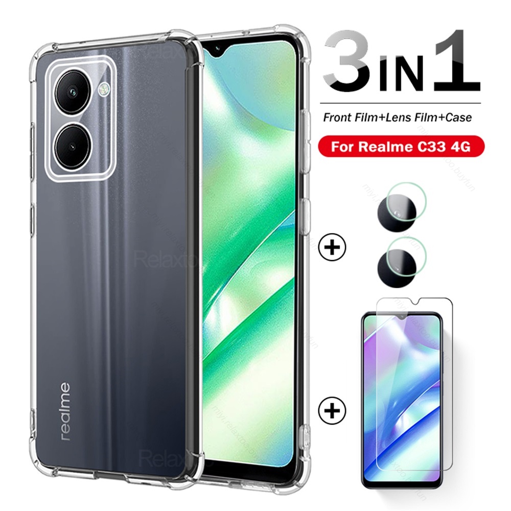 3To1 Realme C33 4G Case + Camere Lens Screen Protector Tempered Glass ...