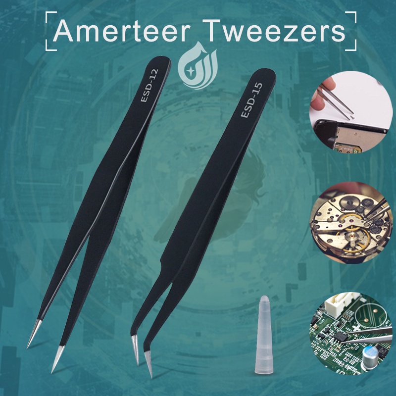 Amerteer 1pcs 100 Tatak Bagong Anti static na ESD elbow Tweezers hindi