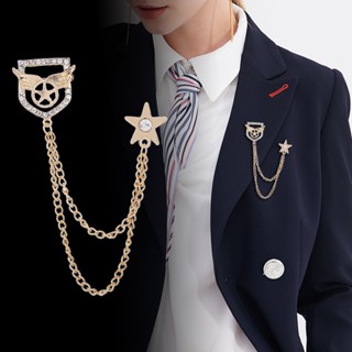 【NF】Men's Brooch Temperament Diamond Five Pointed Star Brooch Men's Tassel Chain Suit Brooch Fashion Pin Badge #1