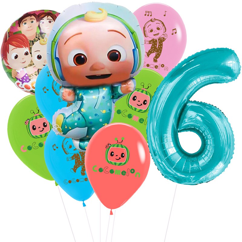 ⊙9pcs/set Cute baby Balloons Set Coco-melon Theme Party Decorations Latex Foil Ballons Birthday D