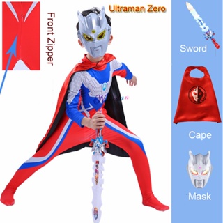 Boy Ultraman Superheroes Cape Mask Jumpsuit Suit Geed Tiga Belial Ginga Zero Halloween Costume For K #3