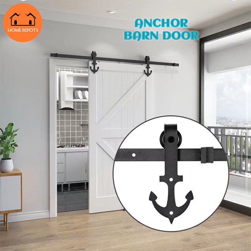 Home Depots 4.9FT/6FT/6.6FT Barn door sliding set AnchorShaped Sliding