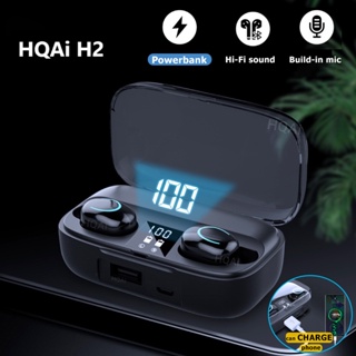 HQAi H2 TWS Bluetooth Earphones with Powerbank Build-in MIC Wireless 5.2 Gaming Headset Hi-Fi Sound Headphones Earbuds for all Phones