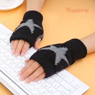 Nuserw Winter Warm Women Boys & Girl's Students Gloves,Fashion Wild  Knitted 5 Star Fingerless Half Finger Gloves