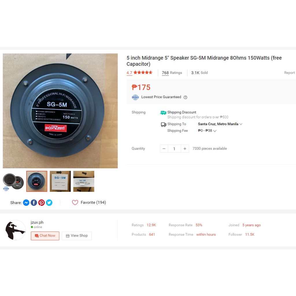 5 inch Midrange 5" Speaker SG5M Midrange 8Ohms 150Watts (free