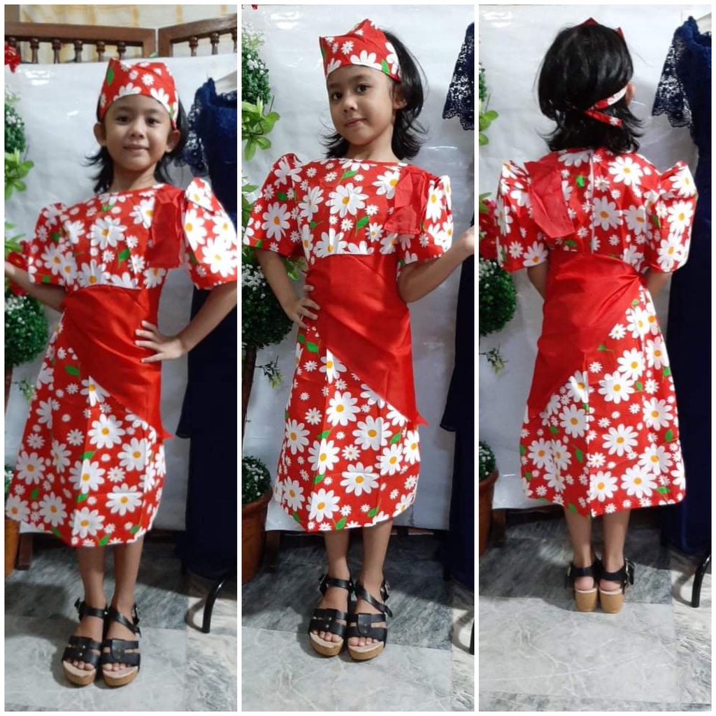 Traditional kids filipiniana dress for girl ages from 5 up to 10 years old. Featuring a maria clara