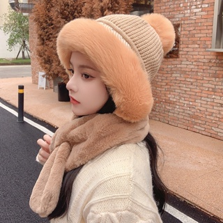Autumn and winter scarves and gloves integrated two color fried dough twist plush knitting hat