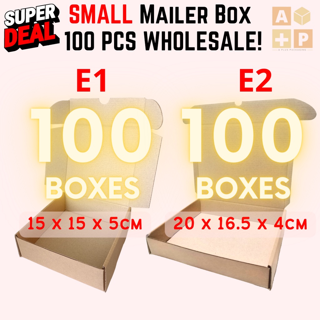 100 pcs (E1 & E2) Corrugated Packaging boxes Mailer Box Paper Brown