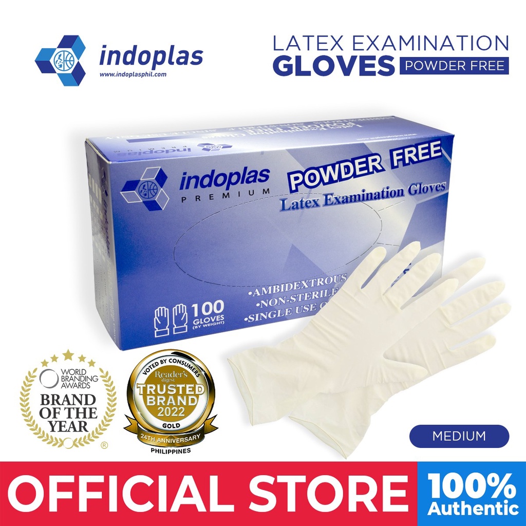 Indoplas Powder Free Examination Latex Gloves Box of 100 (Medium) 1