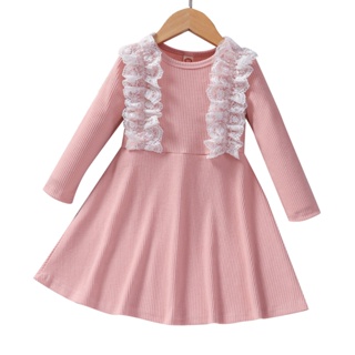 1-6years Old Fashion Kids Dress for Girls Long Sleeve Lace Flower A Line Dress Casual Wear Princess Birthday Outfit Children Clothes #2