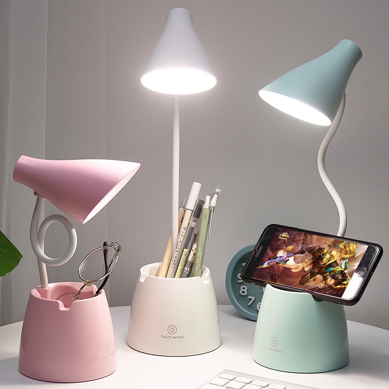 Multifunctional LED study lamp shade rechargeable 3 color Dimmable minimalist desk lamp led