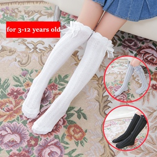 1pair Knee High Socks Girls Long Tube School Socks Bowknot White Socks #1