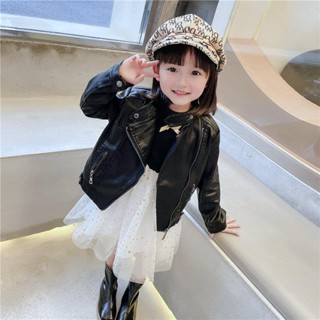 Kids Boys Girls Leather Motorcycle Jacket Spring Autumn Fleece Lining Style Short Trendy Stand Collar kids pu Leather Jacket #3