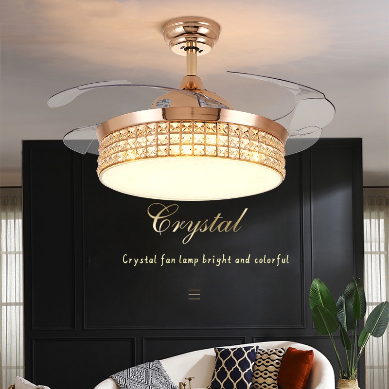 Crystal Tricolor fan lamp Remote intelligent dimming fan light