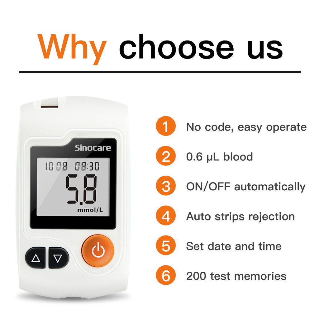 Sinocare GA-3 Glucometer Monitor Diabetic Glucose Meter Blood Sugar Test Kit With Strips And Lancets