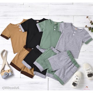 XZQ7-0-18 Months Newborn Baby Boys 2-piece Outfit Set Short Sleeve Color Block Tops+Shorts Set for #1