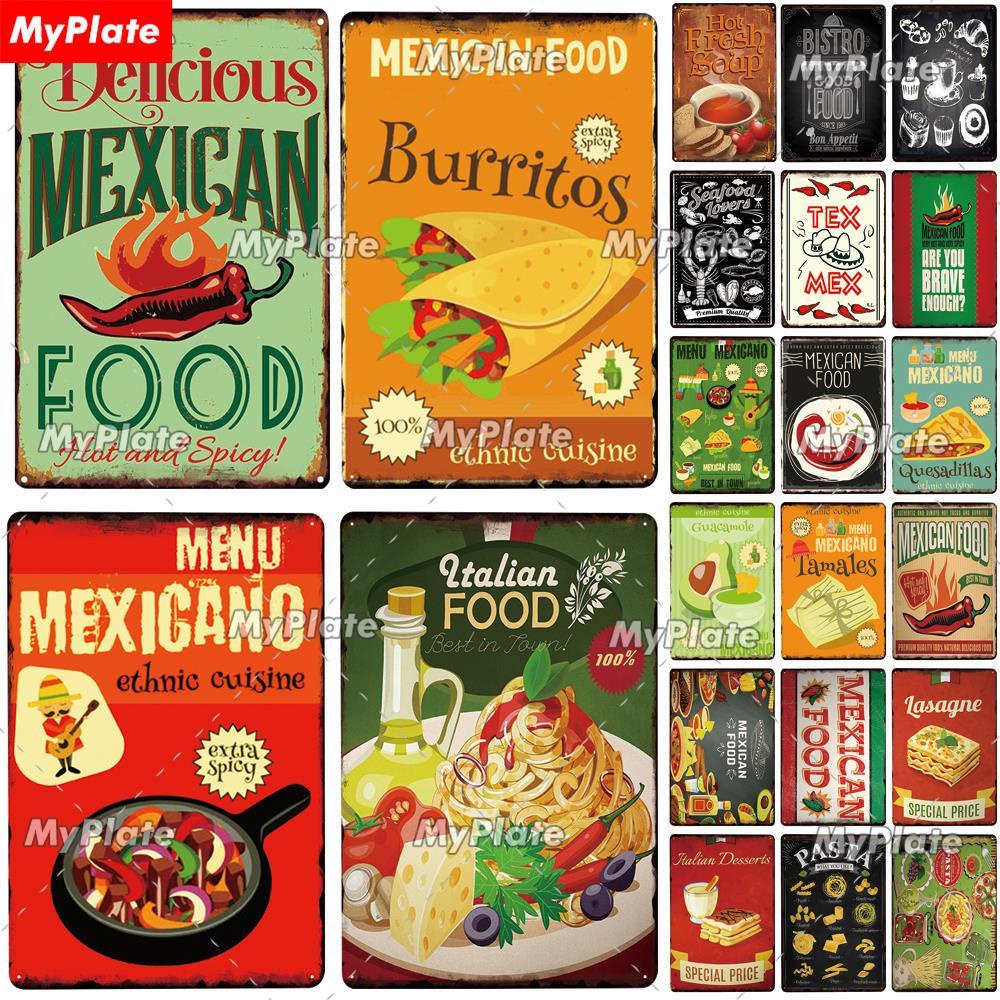 MEXICAN FOOD Metal Sign Plaque Metal Vintage Fast Food Tin Sign Wall