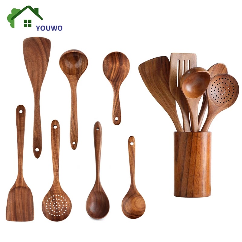 8 in 1 Eco FriendlyBamboo Kitchen Utensil Set Tool Kitchenware (Bamboo