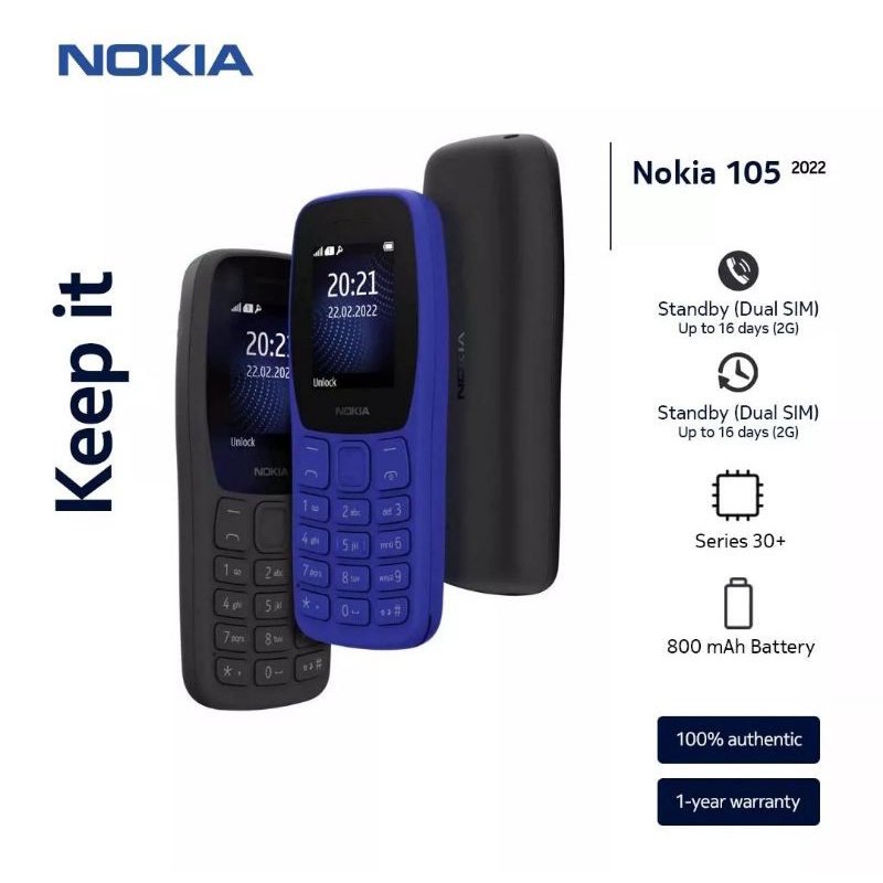 Nokia 105 Basic Mobile Phone / 1.77" Display/ 4MB RAM/ 800mAh Battery