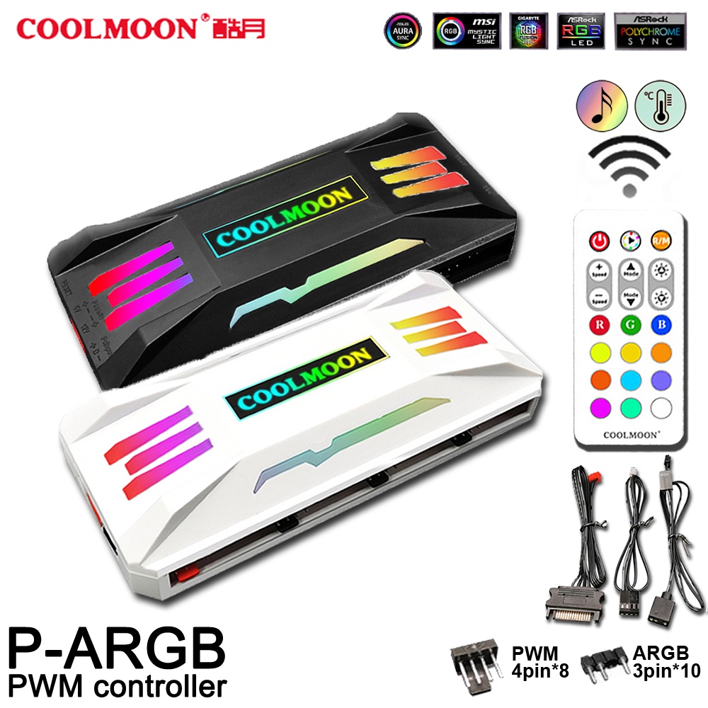 COOLMOON P ARGB Three In One 4 Pin PWM Temperature Control 5V 3 Pin ...