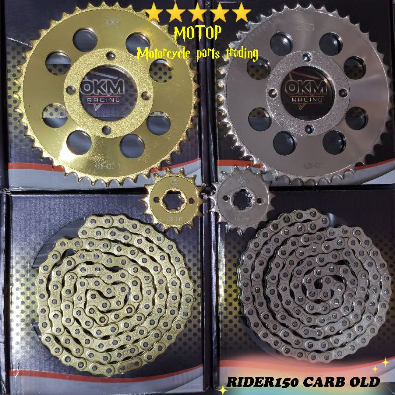 OKM RACING CHAIN & SPROCKET SET (RAIDER150 CARB OLD) CHROME AND GOLD