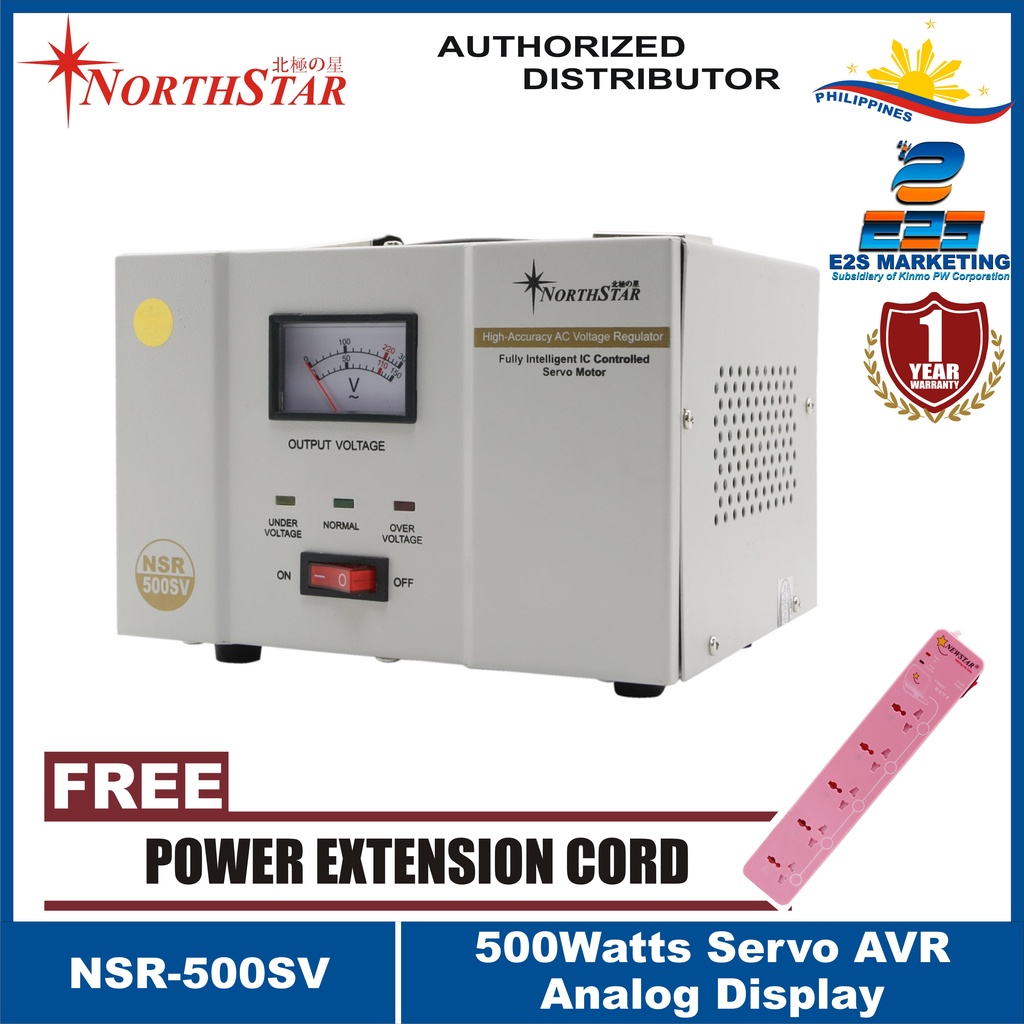 Northstar 500Watts AVR ServoType Voltage Stabilizer Analog Display NSR500SV with FREE Power