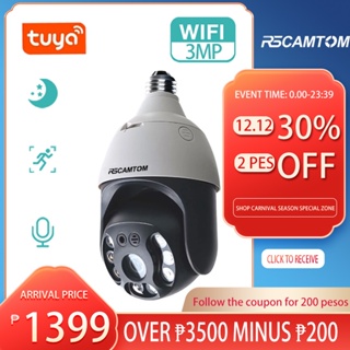 Rsamtom 3MP Tuya Bulb Lamp Camera Wifi IP PTZ Outdoor Video Surveillance Human Body Motion Detect Color Night Vision Home Security