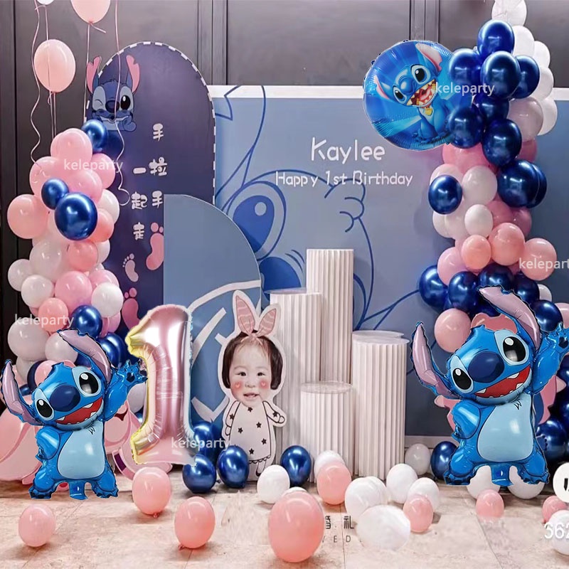 86 Pieces/set of Lilo&Stitch Themed Party Decorations Night Blue Arch Pink White Balloon Boys
