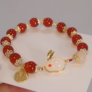 Qian Tu Wuliang Jade Rabbit Bracelet Lucky Luck and Tian Yu Hand String Popular ins High Beauty White Girl's Bracelet