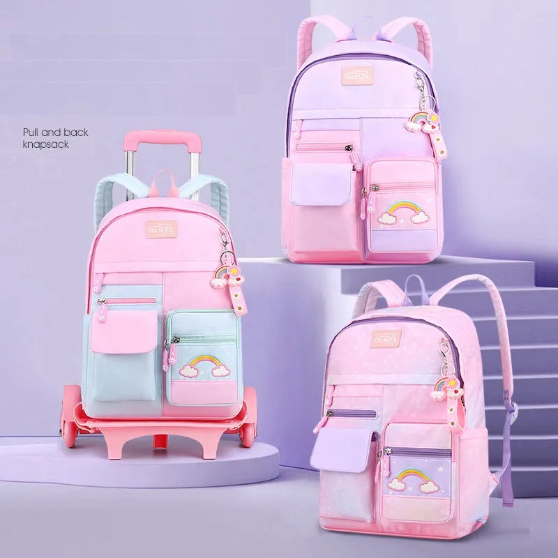 School Rolling Backpack Bag for girls New Degisn School trolley bags with wheels Kids wheeled
