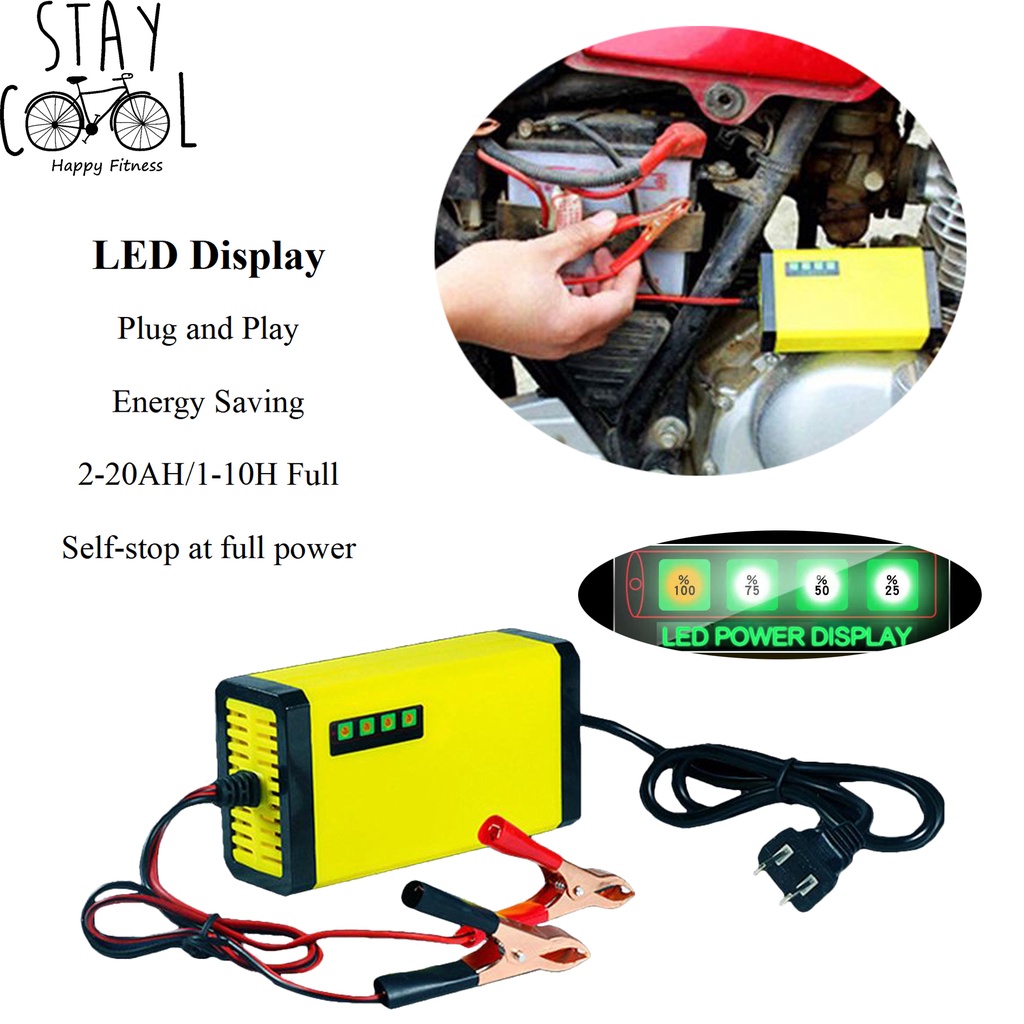 Motor Car Motorcycle Battery Charger 12v 3A Heavy Duty Portable Lead