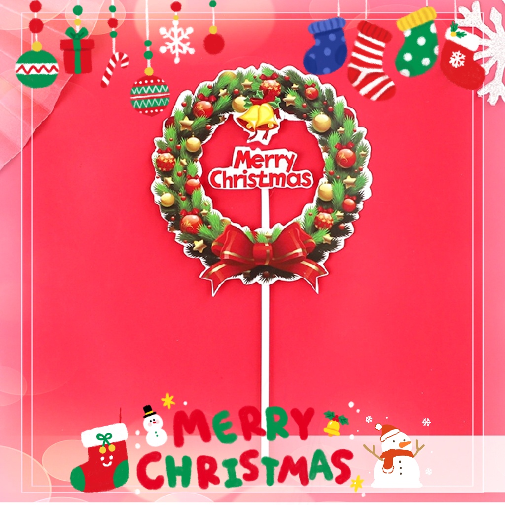 Merry Christmas Christmas Wreath Paper Card Cake Topper Bake Prop