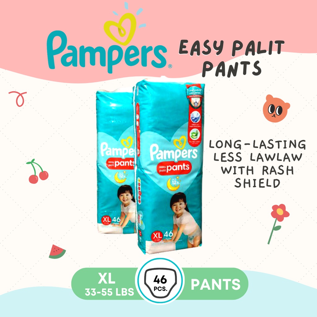 Pampers Easy Palit Pants 46s XLarge Less Lawlaw with Rash Shield