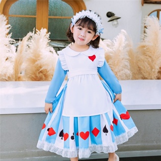  2pcs Fancy Girls Princess Alice Lolita Dress Kids Birthday Party Spanish Palace Retro Maid Costume  #1